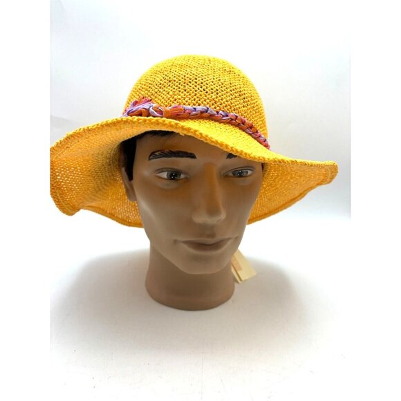 Inverni Hat Yellow Raffia Flower Trim Sun Beach Garden Party Floppy Italy main image 6